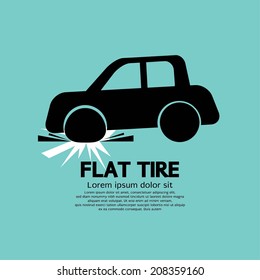 Flat Tire Car Black Graphic Vector Illustration