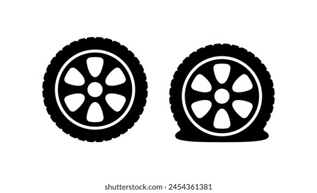 Flat tire icon isolated on white background.