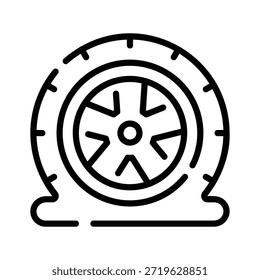 Icono de neumático plano, mostrando un neumático desinflado, listo para usar Vector