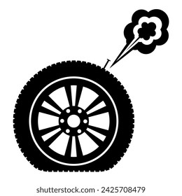 Flat Tire Icon Symbol or Punctured Wheel Vector Illustration. 