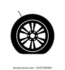 Flat Tire Icon Symbol or Punctured Wheel Vector Illustration. 