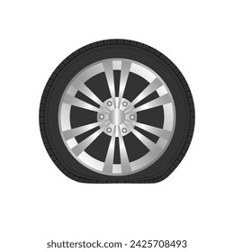 Flat Tire Icon Symbol or Punctured Wheel Vector Illustration. 