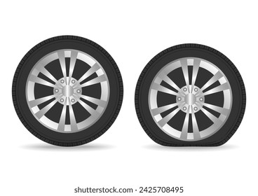 Flat Tire Icon Symbol or Punctured Wheel Vector Illustration. 