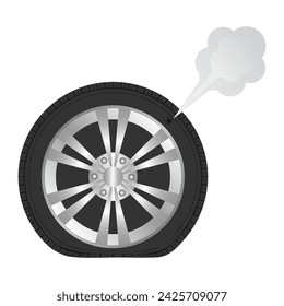 Flat Tire Icon Symbol or Punctured Wheel Vector Illustration. 