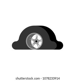Flat tire isolated. Torn wheel car. Vector illustration