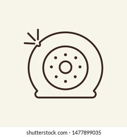 Flat tire line icon. Case, car, breakdown. Car repair concept. Vector illustration can be used for topics like auto service, motor maintenance, advertising