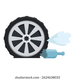 Flat tire is rapidly losing air after being punctured by broken glass bottle