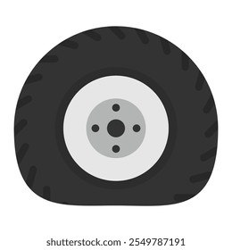 Neumático pinchado. Ilustración vectorial simple que representa un problema automotriz común que afecta el rendimiento y la seguridad del vehículo