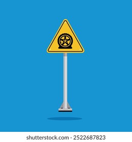 flat tire warning sign on yellow triangle board. Suitable for posters and web icons