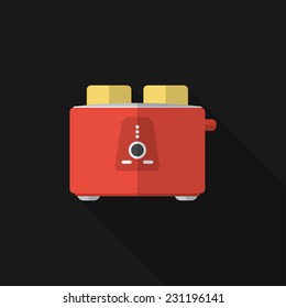 Flat toaster with long shadow. Vector icon, illustration. Modern design