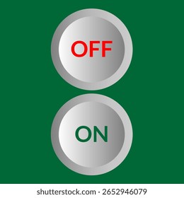 Flat toggle switch icon set in grayscale, showing ON-OFF states with circular sliders. Ideal for UI settings, mobile app interfaces, website toggles and digital control panel design in vector format.