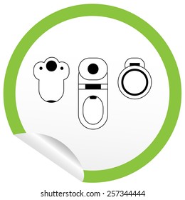 Flat toilet, bidet, toilet bowl icon on sticker for floor plan outline. Line editable EPS10 vector furniture illustration. View from above