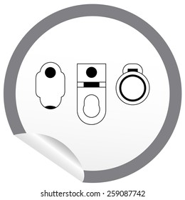 Flat toilet, bidet, toilet bowl icon on sticker for floor plan outline. Line editable EPS10 vector furniture illustration. View from above