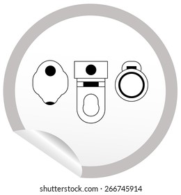Flat toilet, bidet, toilet bowl icon on sticker for floor plan outline. Line editable EPS10 vector furniture illustration. View from above