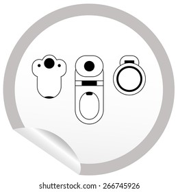 Flat toilet, bidet, toilet bowl icon on sticker for floor plan outline. Line editable EPS10 vector furniture illustration. View from above