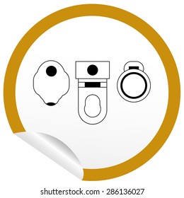 Flat toilet, bidet, toilet bowl icon on sticker for floor plan outline. Line editable EPS10 vector furniture illustration. View from above
