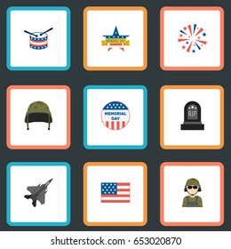 Flat Tomb, Firecracker, Musical Instrument And Other Vector Elements. Set Of Day Flat Symbols Also Includes Rip, Sparklers, Fighter Objects.