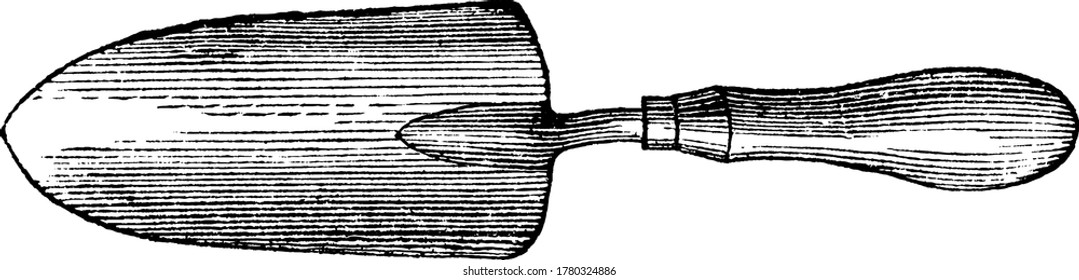 Flat tool made of metal having handle used for digging, smoothing, or move dirt in garden, vintage line drawing or engraving illustration.