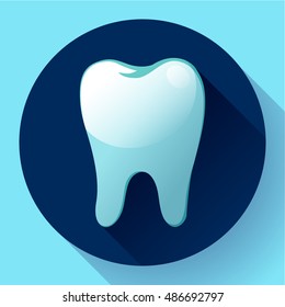 Flat tooth Icon Vector with long shadow. Dentist symbol. Suit for app and UI.