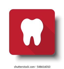 Flat Tooth web icon on red button with drop shadow