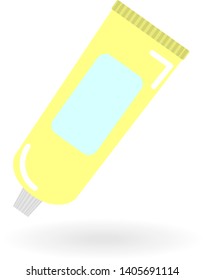 flat toothpaste yellow tube icon with shadow isolated