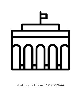 flat top bank entrance building editable outline icon. 