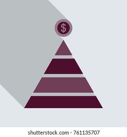 Flat top of coin pyramid. System bring and give coins to the business vector illustration. Financial Pyramid