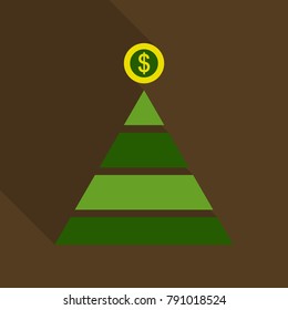 Flat top of coin pyramid. System bring and give coins to the business vector illustration. Financial Pyramid