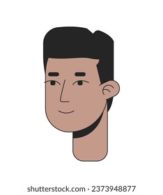 Flat top haircut black guy 2D linear cartoon character head. African american young man old school isolated line vector person face white background. Flattop classic color flat spot illustration