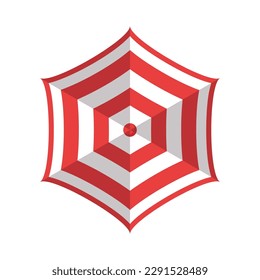 Flat top view striped red and white beach umbrella vector illustration