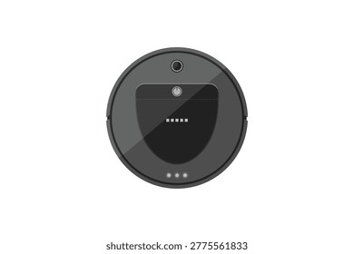 Flat top-down of a circular dark gray robotic vacuum cleaner