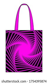 Flat Tote Bag Design Vector With Black/Pink Colors Graphic Lines Rotate Printed On Pattern.