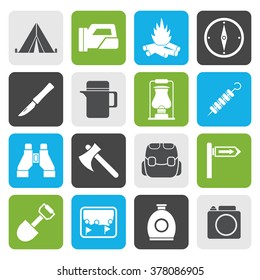 Flat tourism and hiking icons - vector icon set