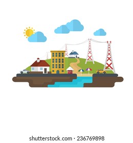 Flat township landscape