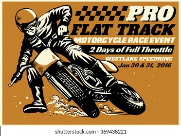 Flat Track motorcycle race event poster, texture is easy to remove