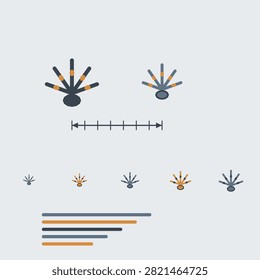 Flat track size comparison plate showing a bird toe track in silt with blank scale plates and no lettering, drawn in terracotta colors as a vector field guide sheet for wildlife tracking and nature study reference.