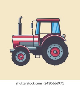 Flat tractor on cream background. vector illustration. Agricultural transport for farm in flat style.