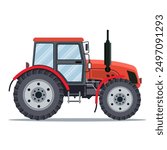 Flat tractor on white background. Red tractor icon - vector illustration. Agricultural tractor - transport for farm in flat style.