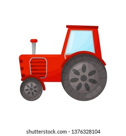 Flat tractor on white background. Agricultural tractor. Transport for farm.