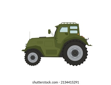 Flacher Traktor auf weißem Hintergrund. Traktorsymbol, Vektorgrafik.