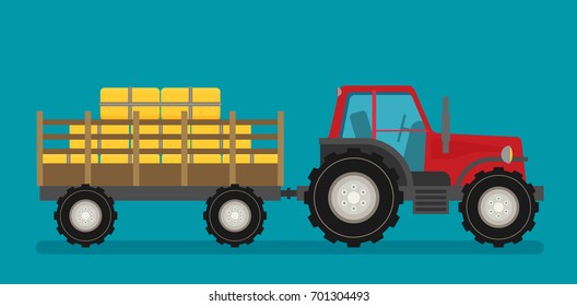 Flat  tractor with semi-trailer icon isolated