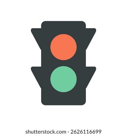 Icono de semáforo plano con luces rojas y verdes y alas de señal lateral