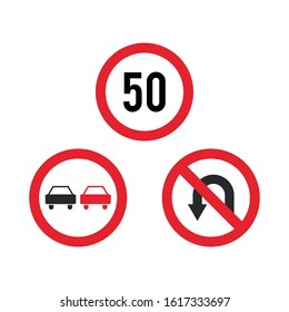 Flat traffic sign icon set vector