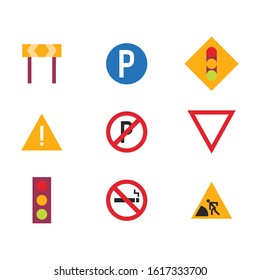 Flat traffic sign icon set vector