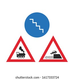 Flat traffic sign icon set vector