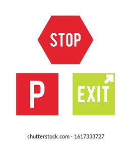 Flat traffic sign icon set vector