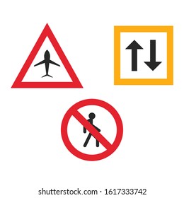 Flat traffic sign icon set vector