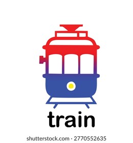 Flat Train Icon in Red and Blue – Modern Public Transportation Vector Illustration, Tram or Subway Symbol