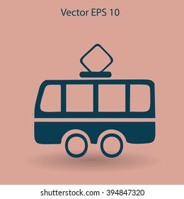 Flat tram icon. Vector