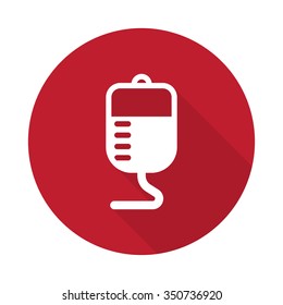 Flat Transfusion icon with long shadow on red circle